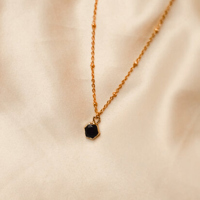 Myra necklace ♡ hexagon black stone gold