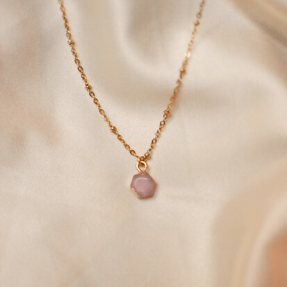 Myra necklace ♡ hexagon pink stone gold