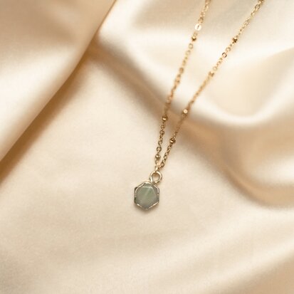 Myra necklace ♡ hexagon green stone gold