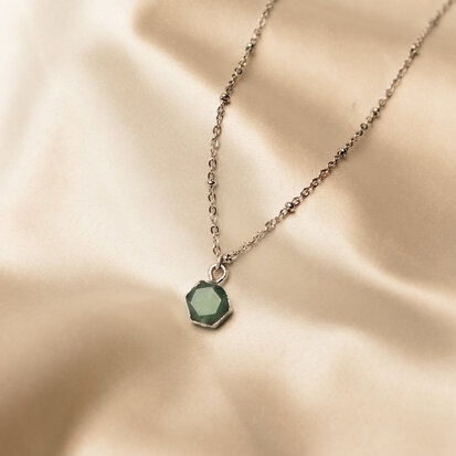 Myra necklace ♡ hexagon green stone silver