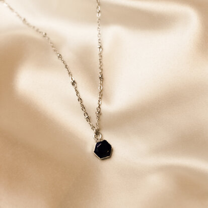 Myra necklace ♡ hexagon black stone silver