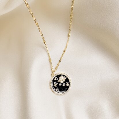 Cosmos necklace ✩ planet pendant black gold