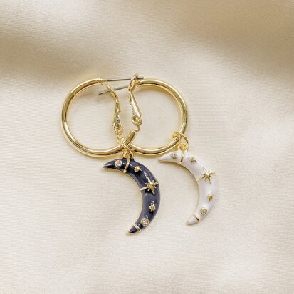 Lucine earrings ☽  moon black/white gold