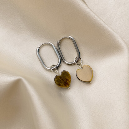 Viola earrings ♡ natural heart stone mahogany silver