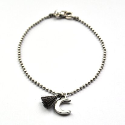 Juliet bracelet ☽ moon & tassel grey silver