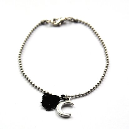 Juliet bracelet ☽ moon & tassel black silver