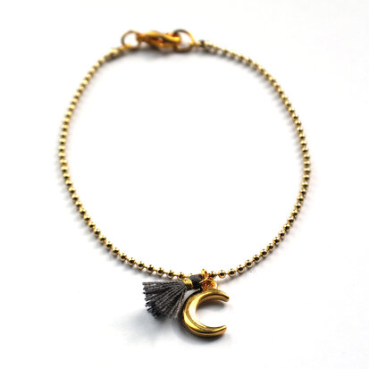 Juliet bracelet ☽ moon & tassel grey gold