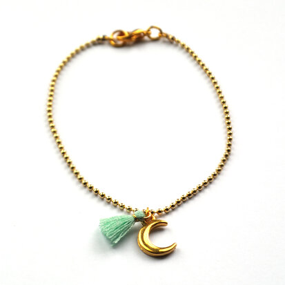 Juliet bracelet ☽ moon & tassel mint gold