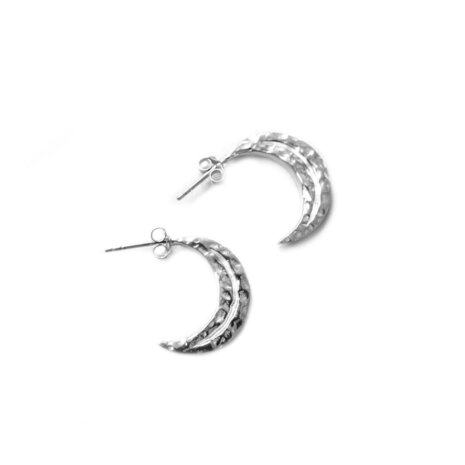 Elara studs ☽ hammered crescent moon silver