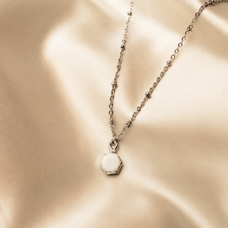Myra necklace ♡ hexagon marble stone silver