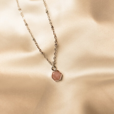 Myra necklace ♡ hexagon pink stone silver