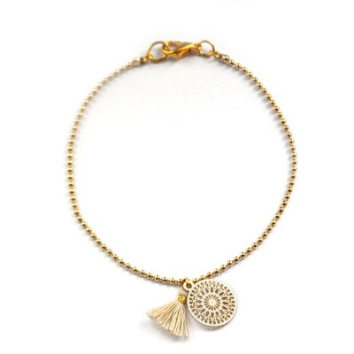 Gold boho tassel beige