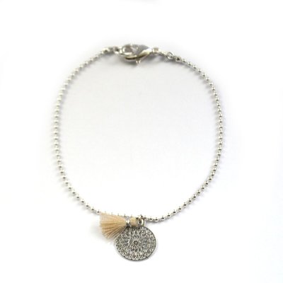 Silver boho tassel beige