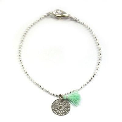 Silver boho tassel mint