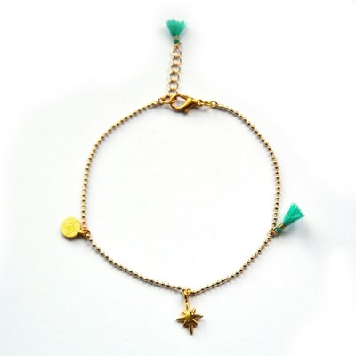 Enkelbandje goud turquoise